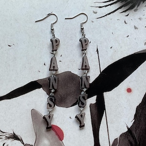 Frank Iero Pansy Guitar Earrings - Holographic Letters - Handmade Unique Gift - My Chemical Romance MCR Tour Merch - Concert Jewelry