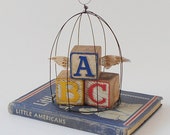 Altered Book Childrens Building Blocks with Wings Birdcage  - Little Americans