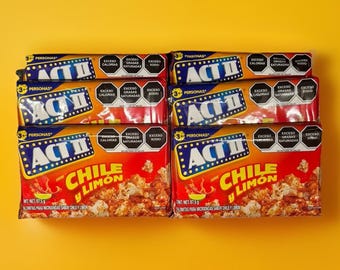 Palomitas de maíz picantes mexicanas con chile y lima ACT II / Caja de snacks mexicanos auténticos / Palomitas de maíz con chile y lima / Snack para la noche de películas / Importado de México