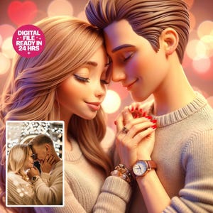 Ritratto di coppia personalizzato in stile Pixar / Foto di cartoni animati personalizzata per coppie / Poster di personaggi ispirati alla Pixar / Regalo di ritratto di cartoni animati personalizzato