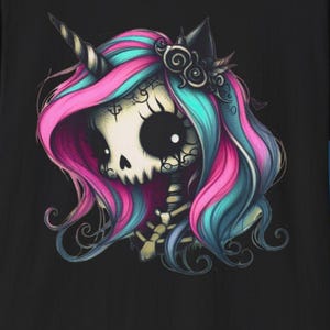 Goth Unicorn Skull T Shirt, Pastel Goth Aesthetic Kawaii Horror Tee, Dark Fantasy Graphic Shirt