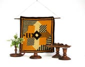 Vintage Needlepoint Pillow Butterscotch Brown and Cream Colors, Geometric Pattern Design
