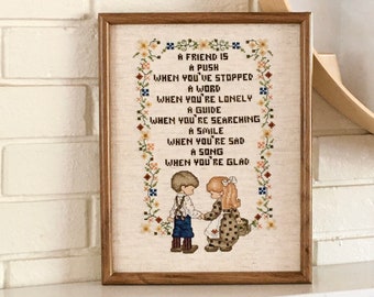 Vintage friends cross stitch completed and framed