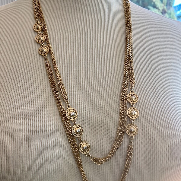 Vintage Monet opera length layered goldtone chain necklace