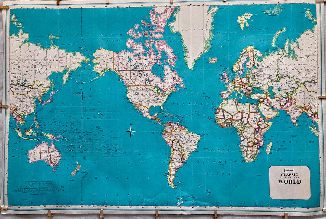 Vintage Hammond Classic Map of the World 1975 Etsy