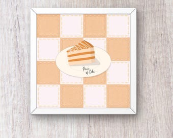 Piece of Cake Digital Print – Retro Layer Cake Wall Art, Gingham Kitchen Decor, Printable Dessert Poster, Cottagecore Kitchen Art