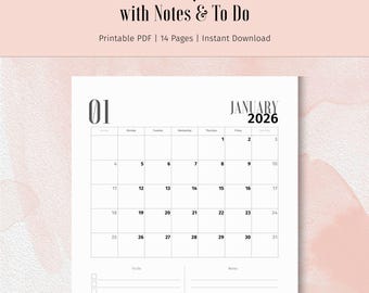 2026 Monthly Calendar: Minimalist Printable Planner (PDF)