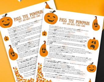 Pass the Pumpkin Game | Left Right Halloween Games | Halloween Printable Party Activity for Kids & Adults | Fun Group Game