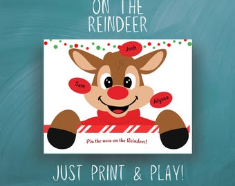 Pin The Nose On Rudolph Christmas Party Game For Kids Fun Printable