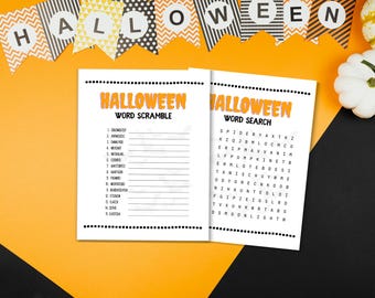 Halloween Games Bundle | Printable Word Search & Word Scramble | Fun Kids Classroom Activity | Halloween Party Game | Instant Download