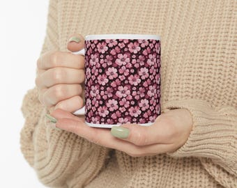 Pink Cherry Blossom Pattern Mug | Ceramic Coffee Cup