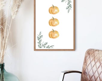 Watercolor Pumpkin Fall Art Print – Thanksgiving Harvest Decor (Digital Download)