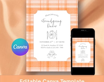 Friendsgiving Dinner Invitation Printable | Editable Fall Party Invite | Thanksgiving Gathering Invitation | Instant Download Template