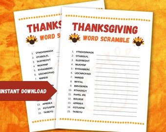 Thanksgiving Word Scramble Printable | Fun Kids & Family Party Game | Classroom Thanksgiving Activity | Instant Download