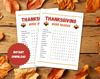 Thanksgiving Word Search Printable | Fun Kids & Family Party Game | Classroom Thanksgiving Activity | Instant Download