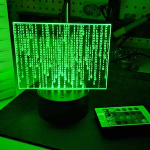 Matrix Code LED Sign – RGB Edge-Lit Acrylic Panel for Hacker Rooms, Movie Decor - Digital Rain Display