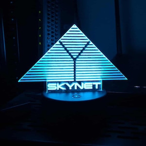 Skynet LED Sign – Terminator 2 T2 RGB Cyberpunk Light for Movie Rooms, Home Labs, Tech Desks, or Sci-Fi Decor Cyberdyne