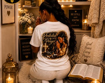 Protected By Prayer PNG | Luxury Black Woman Faith Sublimation Design (Digital Download)