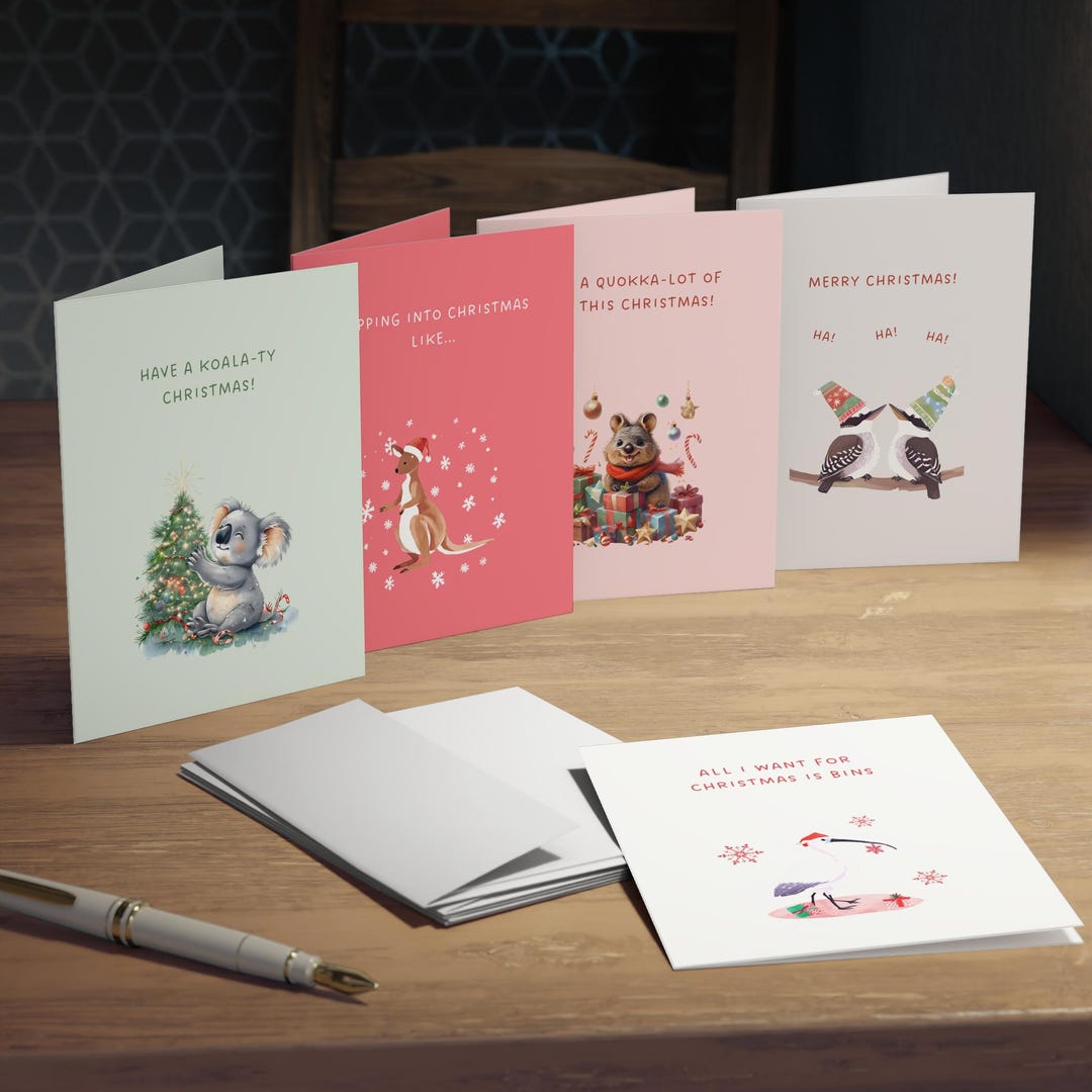 Funny Australian Christmas Cards Pack of 5, Cute Aussie Animals With — free download