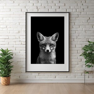 Fox Wall Art, Black and White Fox Illustration, Minimalist Wildlife Digital Print, Modern Decor, Black and White Animal