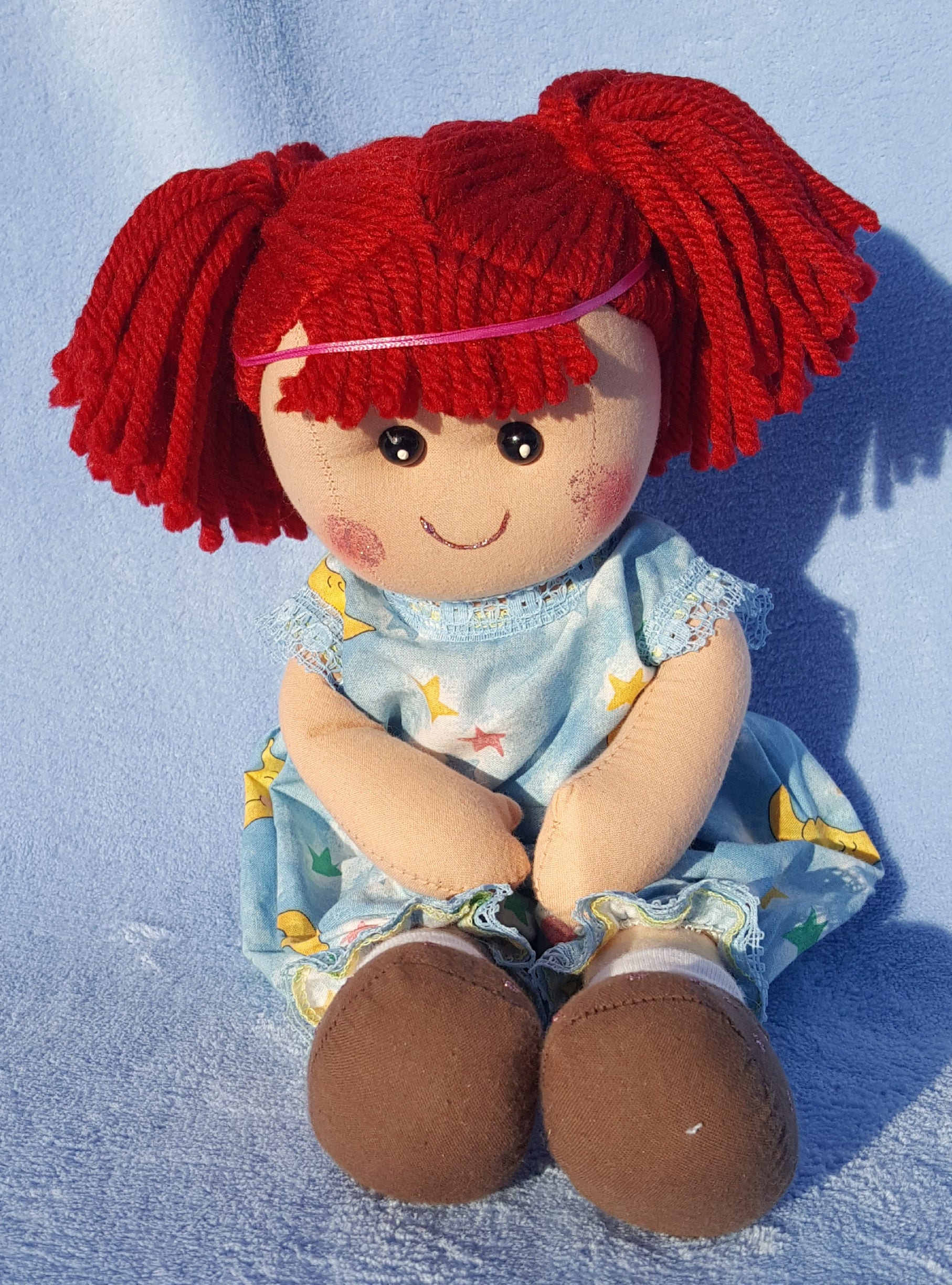 Cloth Doll With Red Yarn Hair Wearing a One Piece Outfit With Etsy