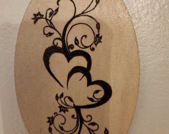 Heart decor wood burning art