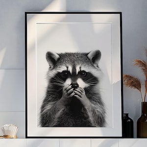 Raccoon bathroom art. Raccoon peeking. Toilet humor. Printable wall art.