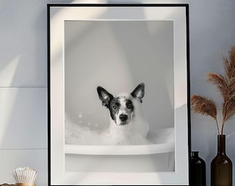 Blue Heeler in Bathtub Print: Funny Bathroom Wall Art (Digital Download)