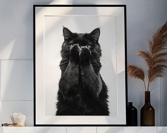 Funny Black Cat Bathroom Print: Toilet Humor Art (Digital Download)