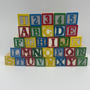Bloques de letras del alfabeto de madera de 1 1/8" antiguos y nuevos