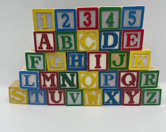 Drewniane klocki z literami alfabetu 1 1/8" 1 1/4" Vintage i nowe