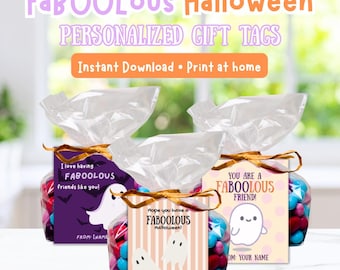 Editable Halloween Gift Tags, Fa-BOO-lous, Printable Ghost Treat Tags, Classroom Halloween Favor Tags, Canva Template, Instant Download
