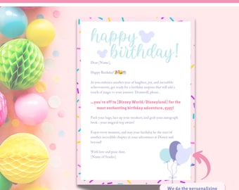Birthday Disney Trip Reveal Letter