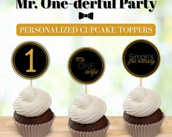 Mr Onederful Cupcake Topper Personalized Printable - First Birthday Party - Personalized Cupcake Topper - Mr Onederful Birthday Decorations