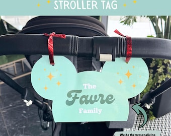 Mickey-Inspired Stroller Tag, Personalized Stroller Tag, disney stroller sign, stroller spotter, Custom Stroller Tag, Stroller Accessory