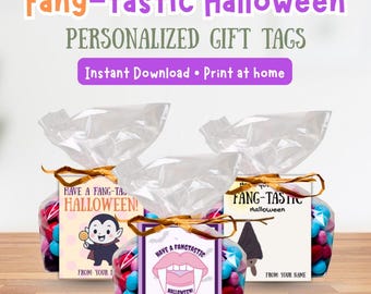 Editable Halloween Gift Tags for Treat Bags, Printable Classroom Halloween Tags, Canva Template, Instant Download, Kids School Favor Tags