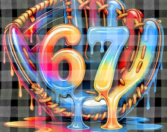 67 Baseball Drip Meme PNG, Retro Glove Graphic (Digital Download)