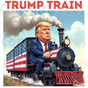 Trem Trump. Donald Trump anda de trem. Download digital PNG do trem Trump. Fundo transparente PNG de Donald Trump, presente para ela, ideias para presentes