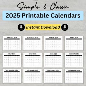 2025 Calendar Printable | Monthly Planner 2025 | Simple Classic | A4 and US Letter Size | Sunday and Monday Start | Minimalist Calendar PDF