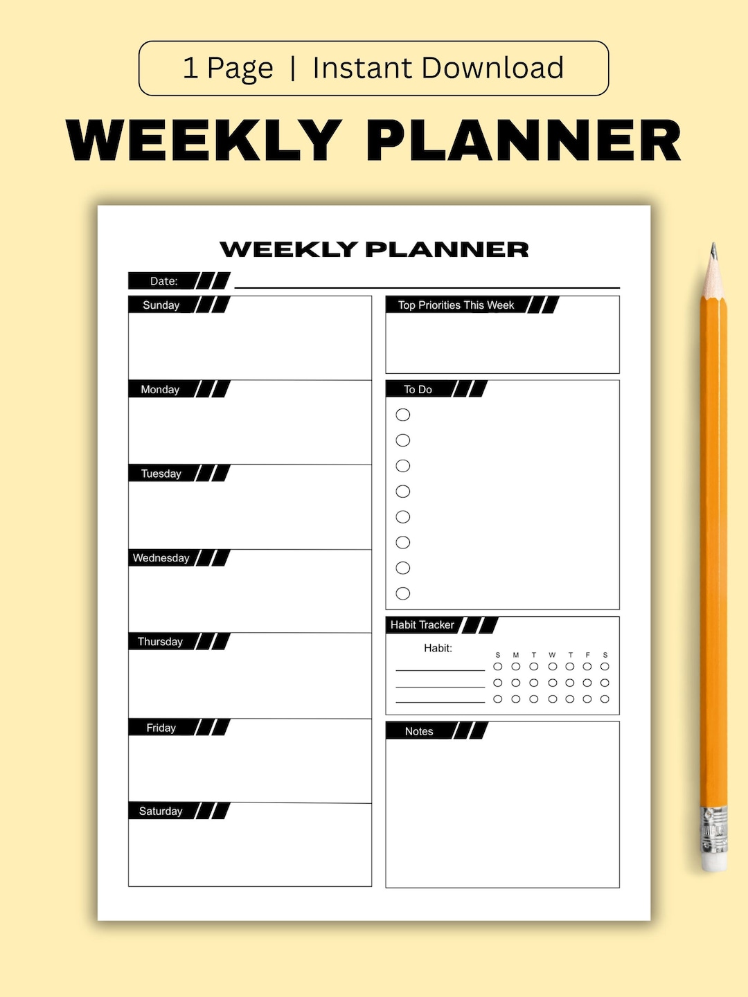 Weekly Planner Printable | Minimal Weekly Calendar | to Do List ...