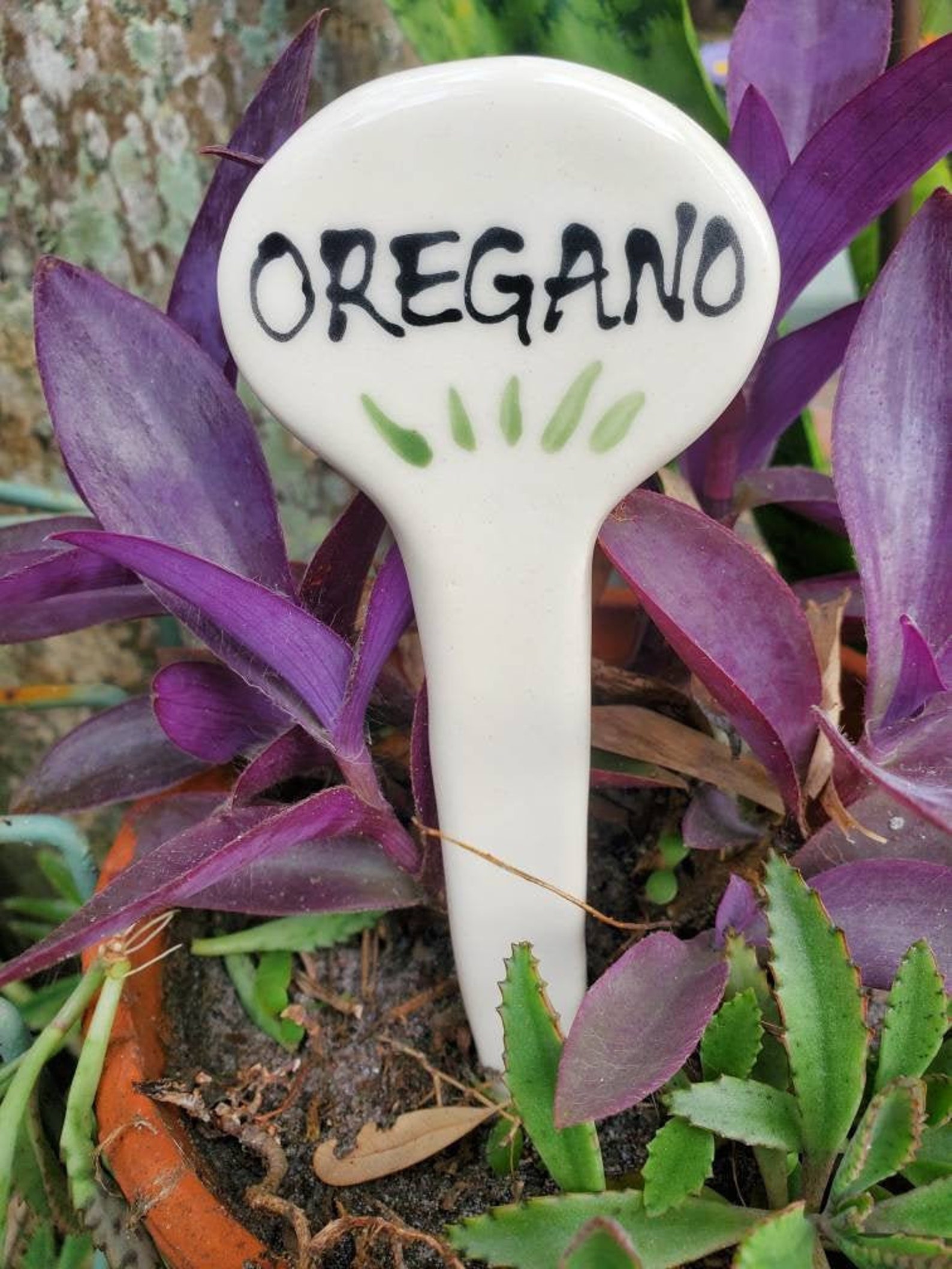 Oregano Herb Garden Marker Ceramic Handmade Garden Art Etsy