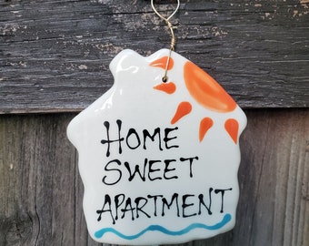 Home sweet apartment hanging ceramic sign, Beach themed apartment sign