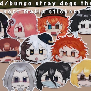 bsd bungo stray dogs port pegatinas de la mafia: Mori, chuuya, Akutagawa, gin, pm dazai, Q, Higuchi, Kouyou, Hirotsu, Tachihara y Kaji