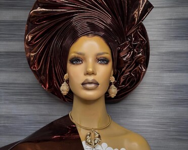 Ready to Wear African NWT Auto Gele. I have this in Tan and Orange colors. Orange Auto Gele Ready to Wear - Etsy main image 4