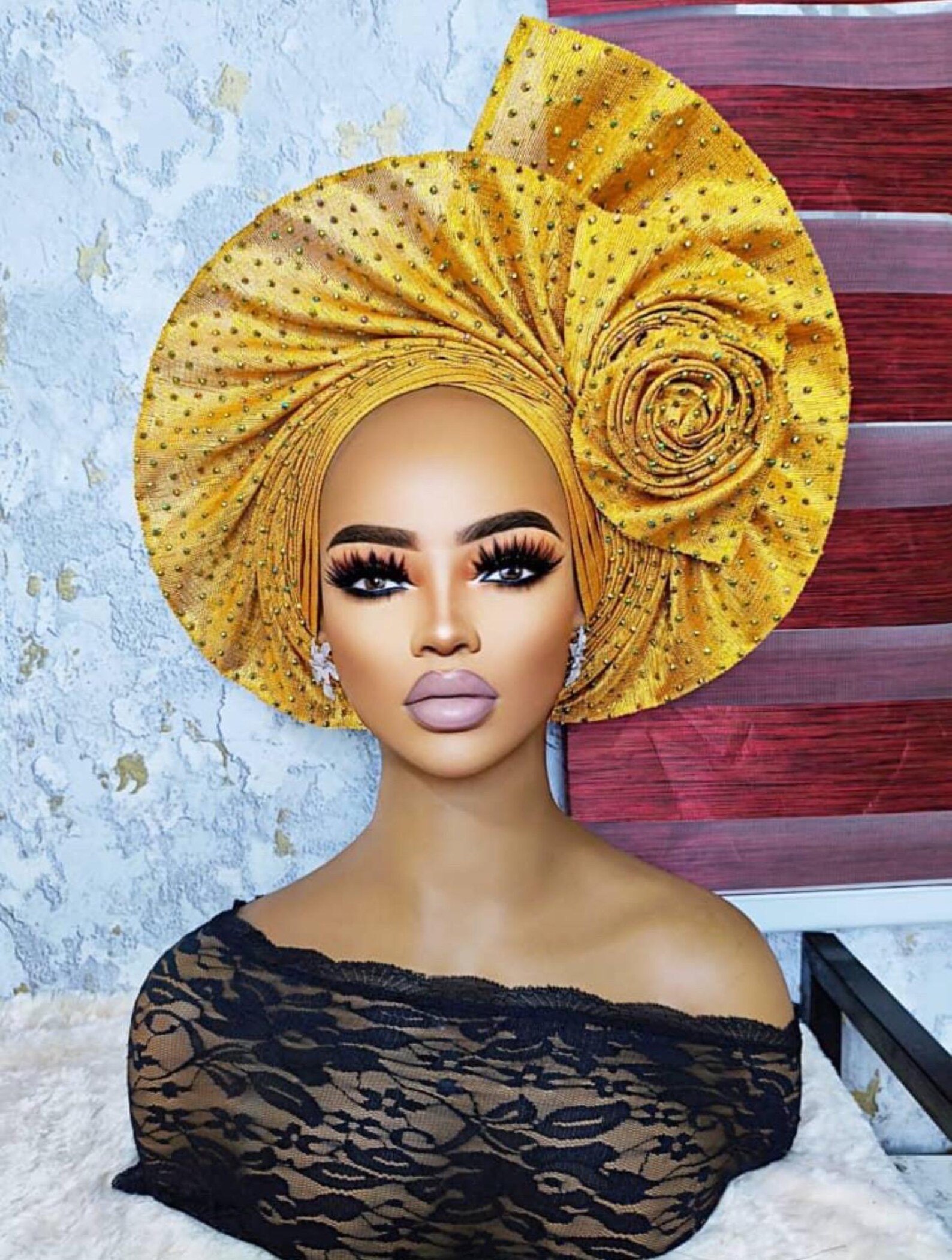 African Gele, Pre Styled Head Tie, Turban Headband, Head Dress, Asooke ...