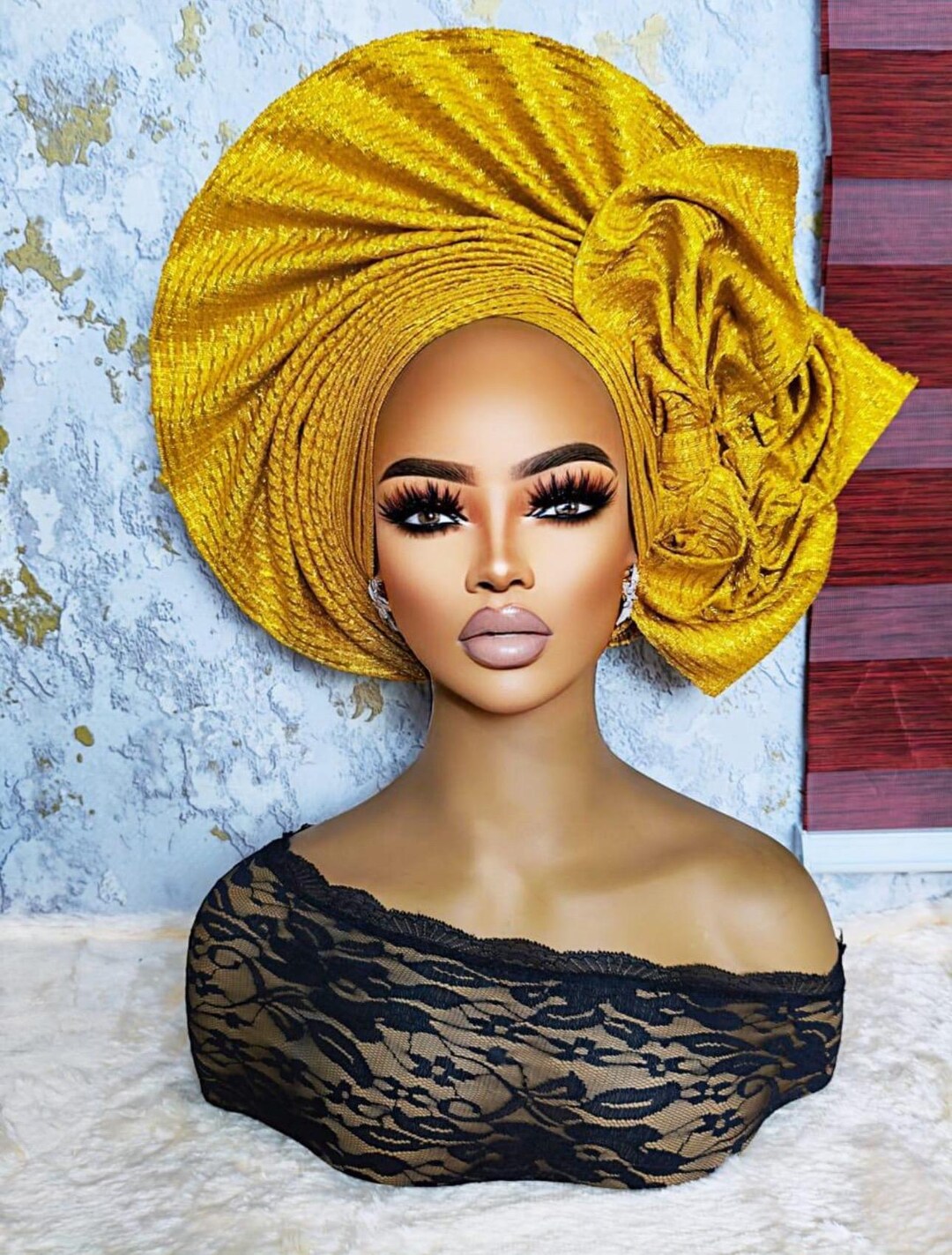 African Gele, Pre Styled Head Tie, Turban Headband, Head Dress, Asooke ...