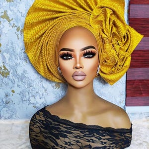 African Gele, Pre styled Head tie, Turban headband,  Head dress, Asooke Auto Gele, Nigeria Headgear, African Bridal Head Dress, Gift for her