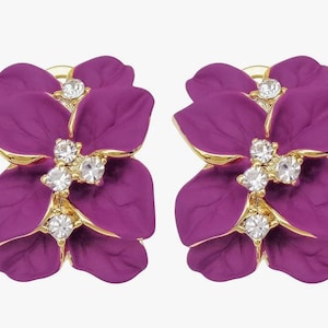 Pendientes de botón de cristal floral / Pendientes de flores de aleación de zinc de colores / Pendientes ligeros con cierre a presión / Regalo elegante para ella / Joyería llamativa