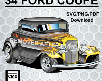 1934 Ford Coupe SVG/PNG/Pdf | 300 dpi with Transparent Background| Classic Ford Clipart| Clip Art Digital Download | This is NOT a cut file