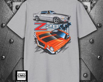 1970 Camaro Back Print T-Shirt: Classic Chevy Z-28 Split Bumper Tee